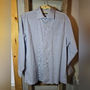 Van Heusen Men's Blue Checkered Dress Shirt Large 16 32/33